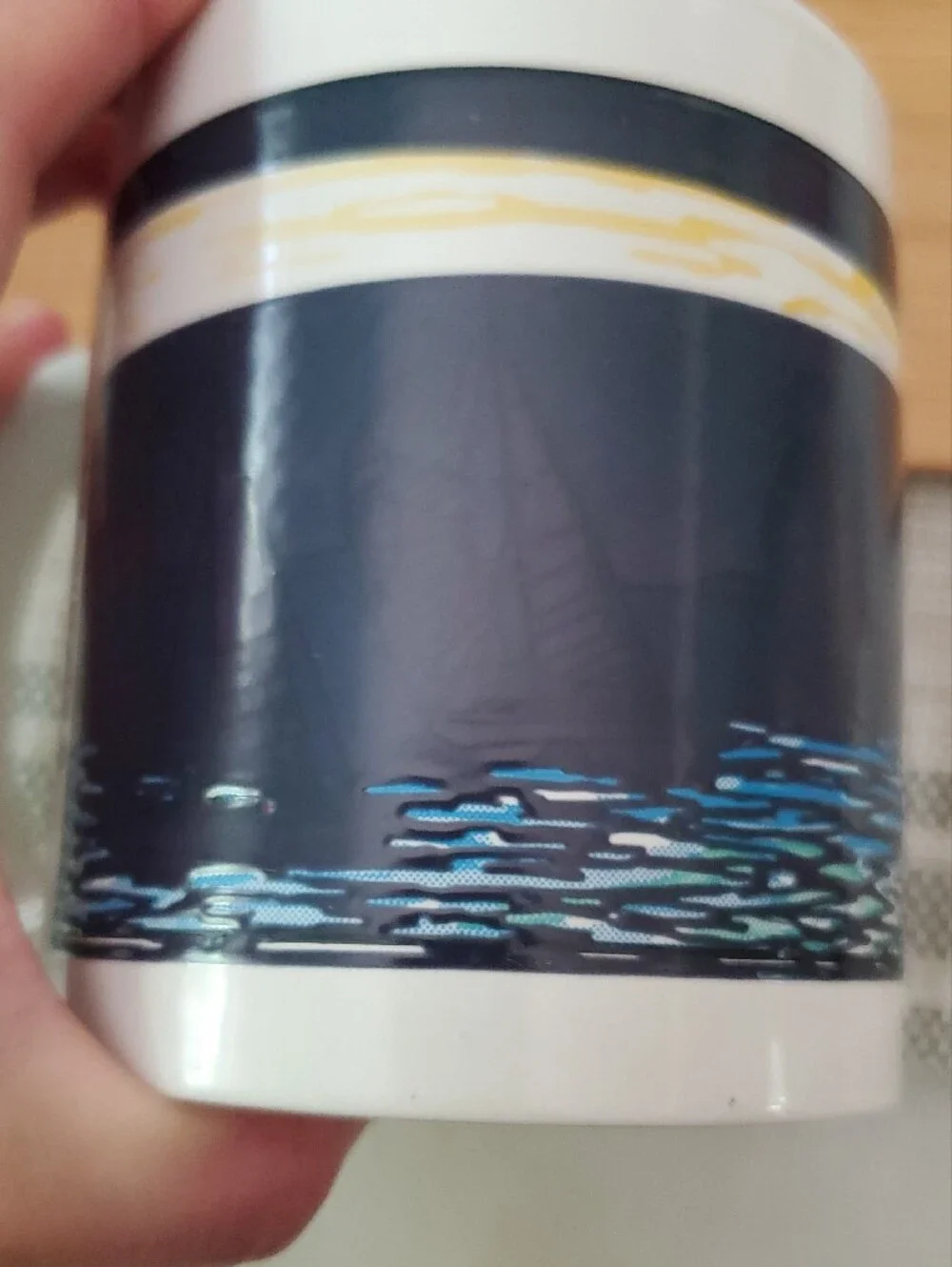 Ceramic Lighthouse Coffee Mug in White with Navy Night Scene Made In USA